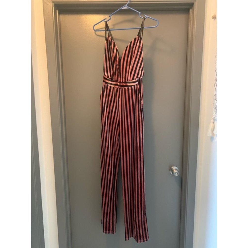 Sexy velvet pink and black jumpsuit